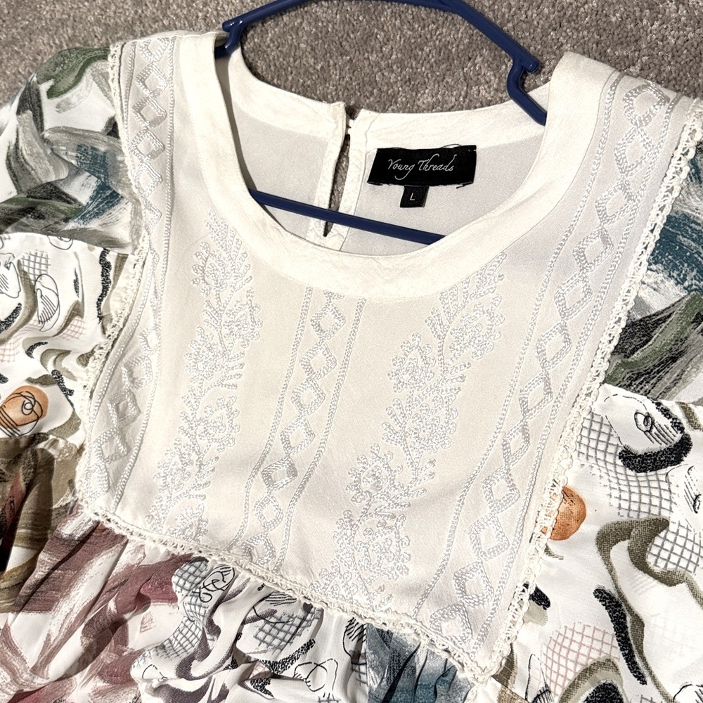 Young Threads Floral Abstract Patterned Dolman Sleeve Blouse Large - Picture 7 of 8